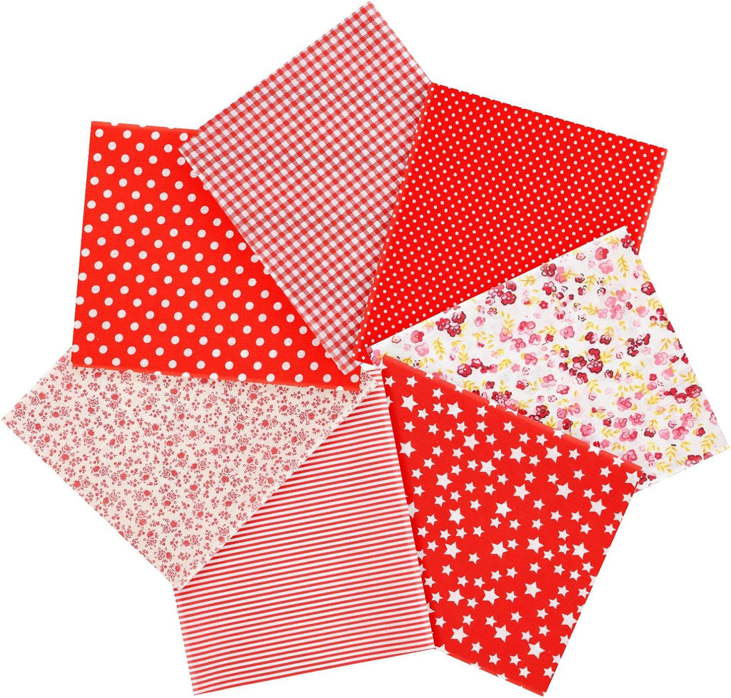 7pcs Cotton Sewing Fabrics, 20 x 20 inches DIY Cotton Fabrics, Red