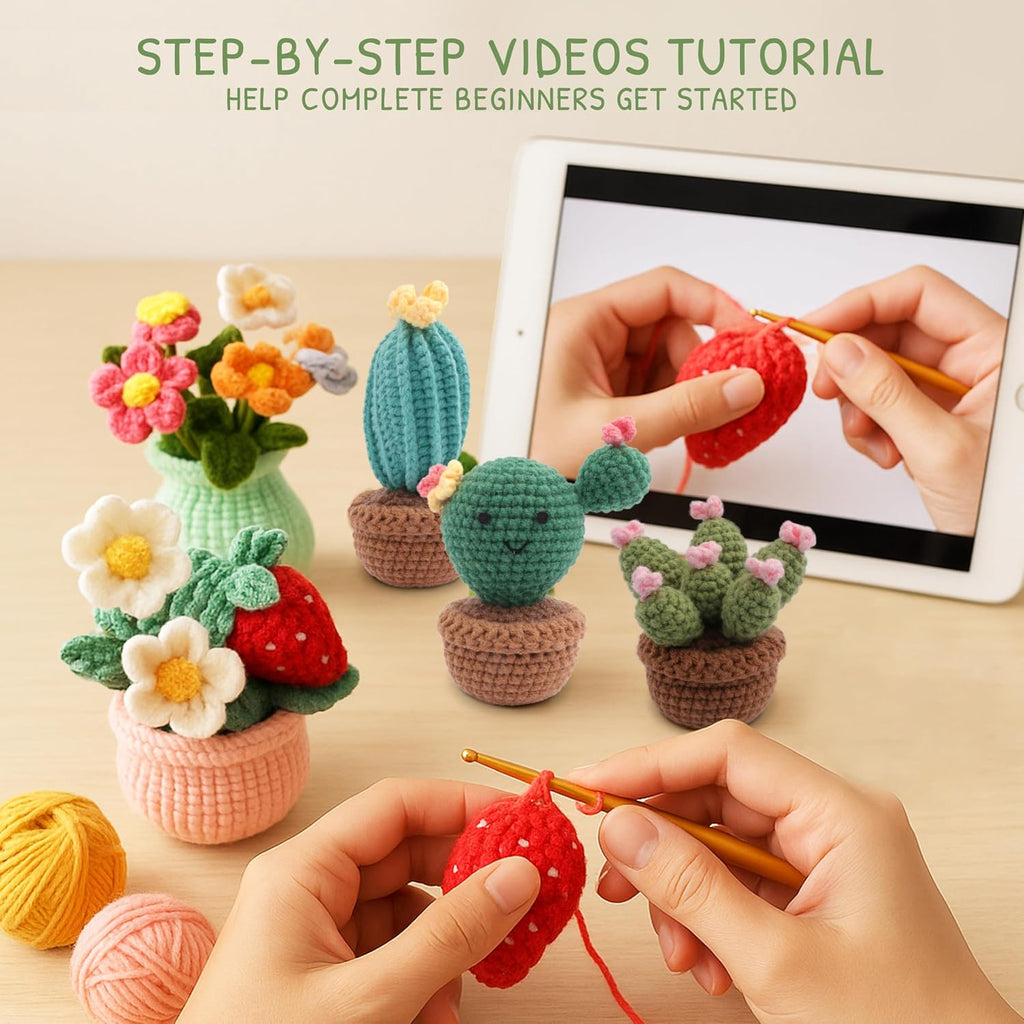 HOUSE CREATIVITY Crochet Kit for Beginners, Make 5 Hanging Potted