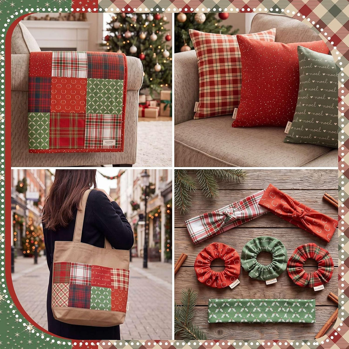 FuWeave 60 Pcs 10''x10'' Vintage Christmas Plaid Quilting Fabric