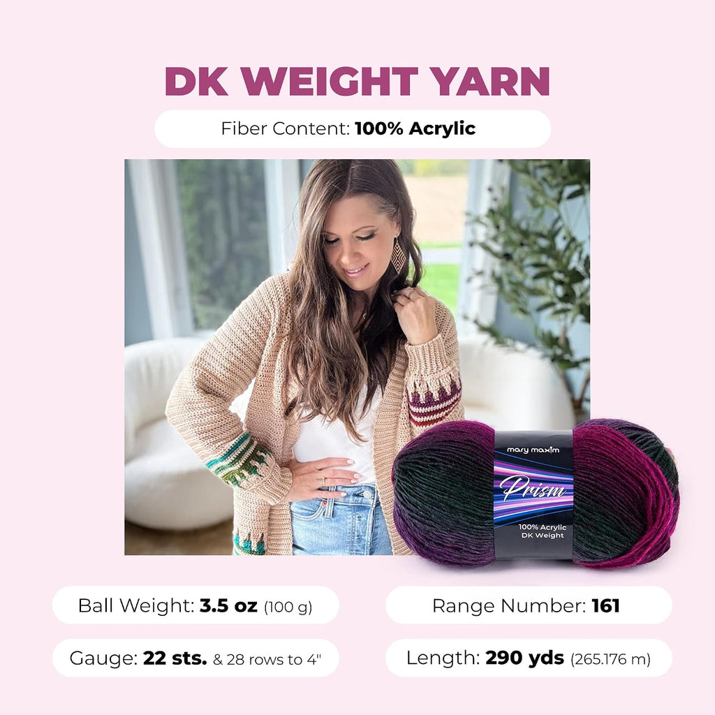 Mary Maxim Prism Yarn, Acrylic Multicolor DK Yarn, 290 Yards
