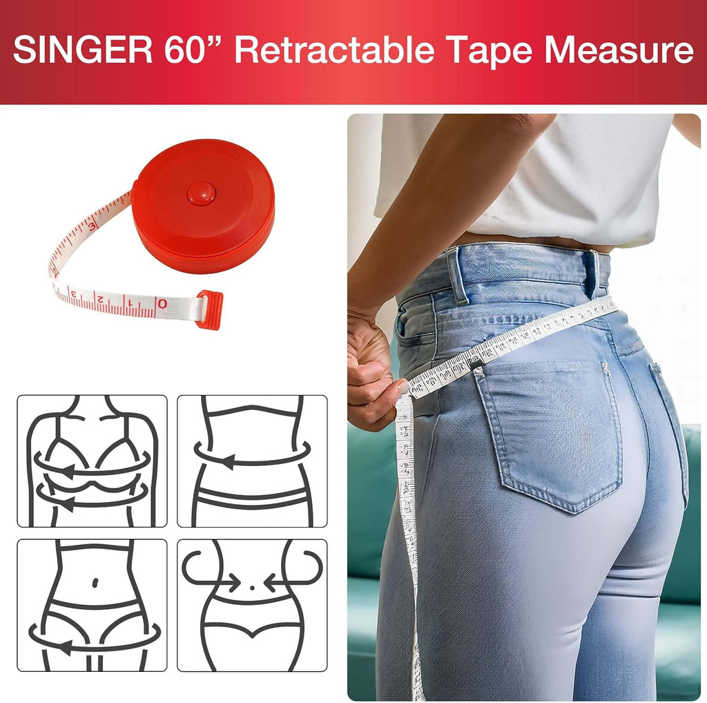 SINGER 60-Inch Retractable Tape Measure for Sewing, Tailoring, Body