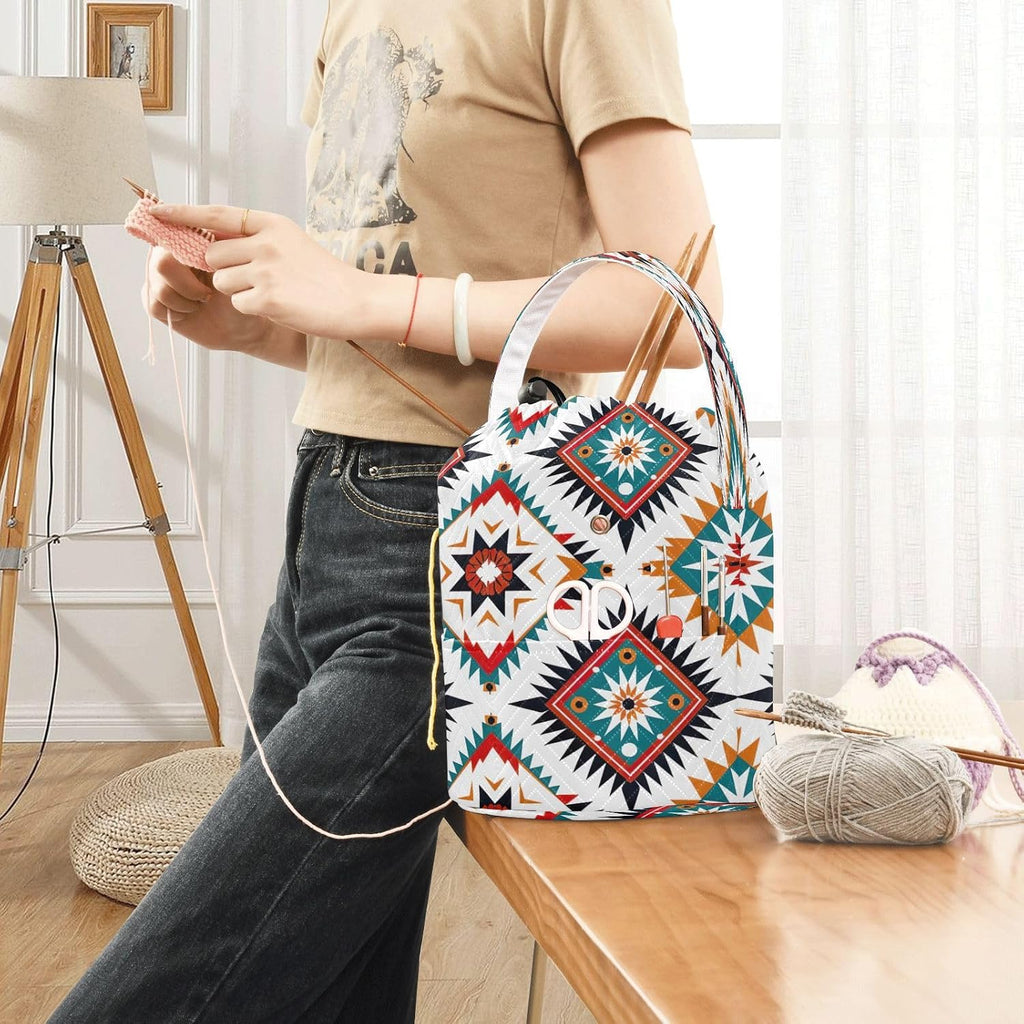 YETTASBIN Aztec Yarn Storage Bag, Large Crochet Knitting Bag Organizer