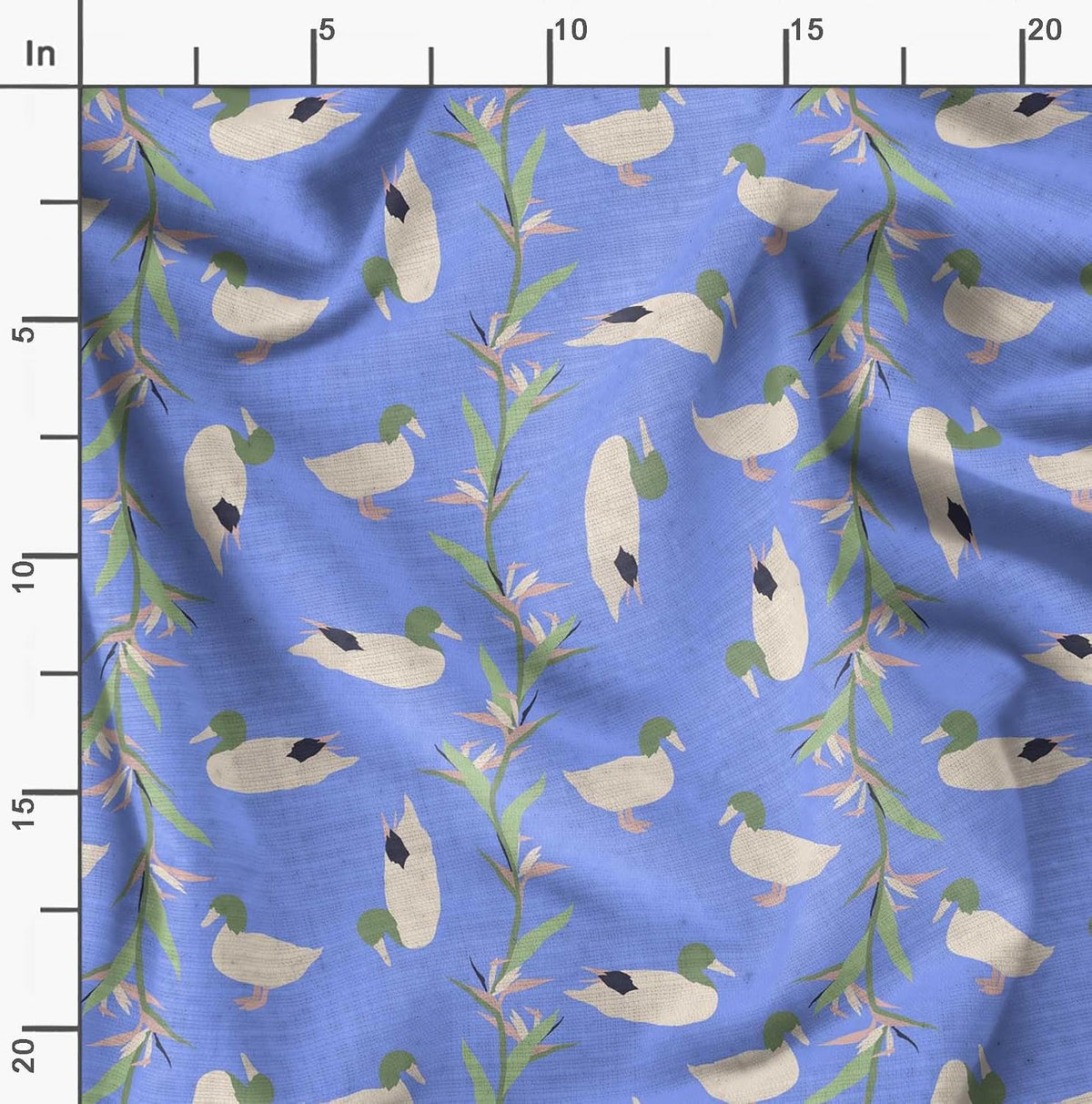 Soimoi Cotton Canvas Blue Fabric - by The Yard - 56 Inch Wide - Leaves