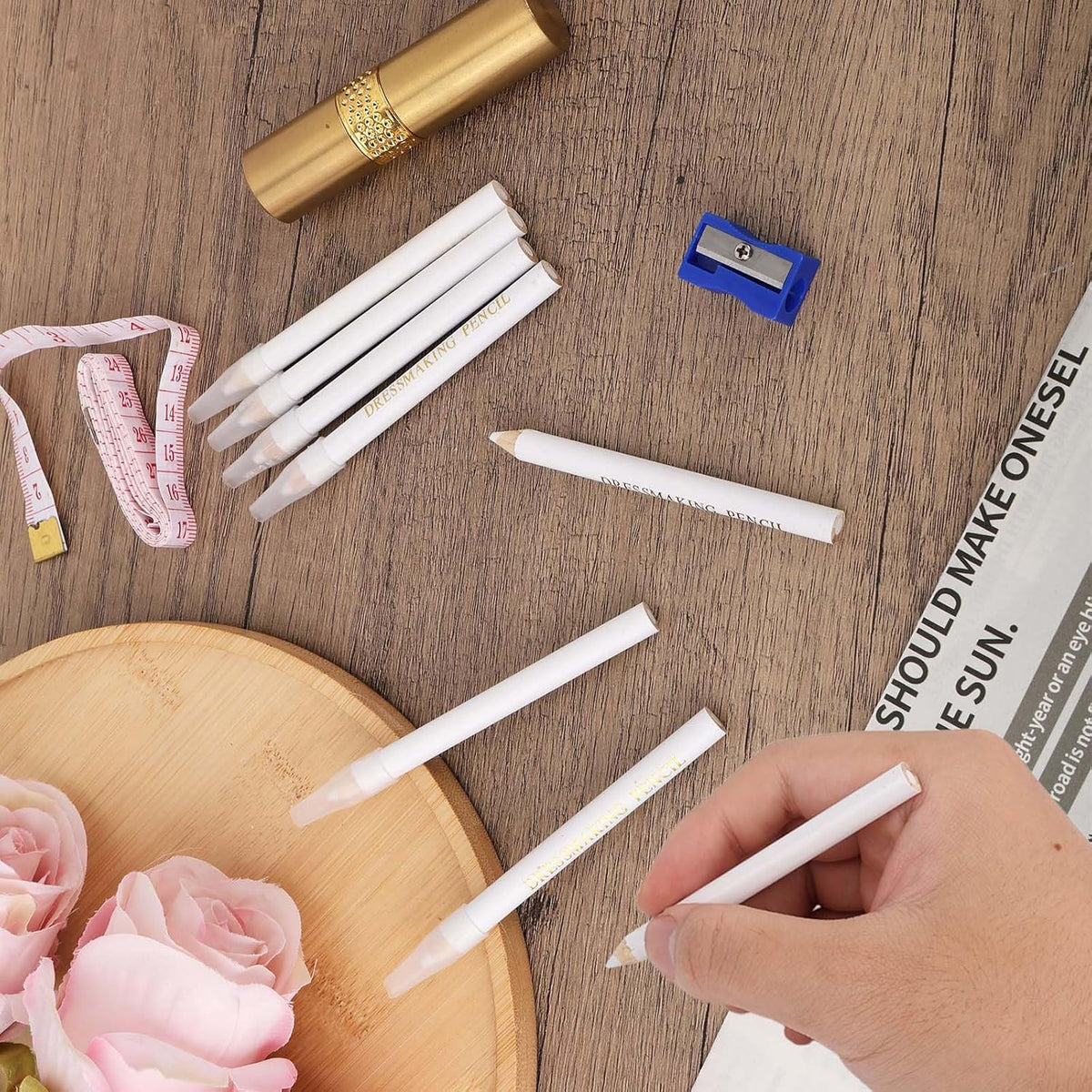 BOXOB 7pcs Fabric Pencil for Sewing, Sewing Washable Pencil (White)