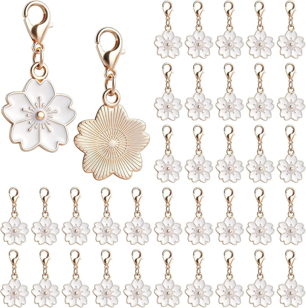 ANNASAMDO, 50 Pack Flower Crochet Stitch Markers Cherry Blossom Charms