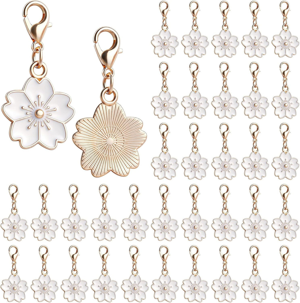 ANNASAMDO, 50 Pack Flower Crochet Stitch Markers Cherry Blossom Charms