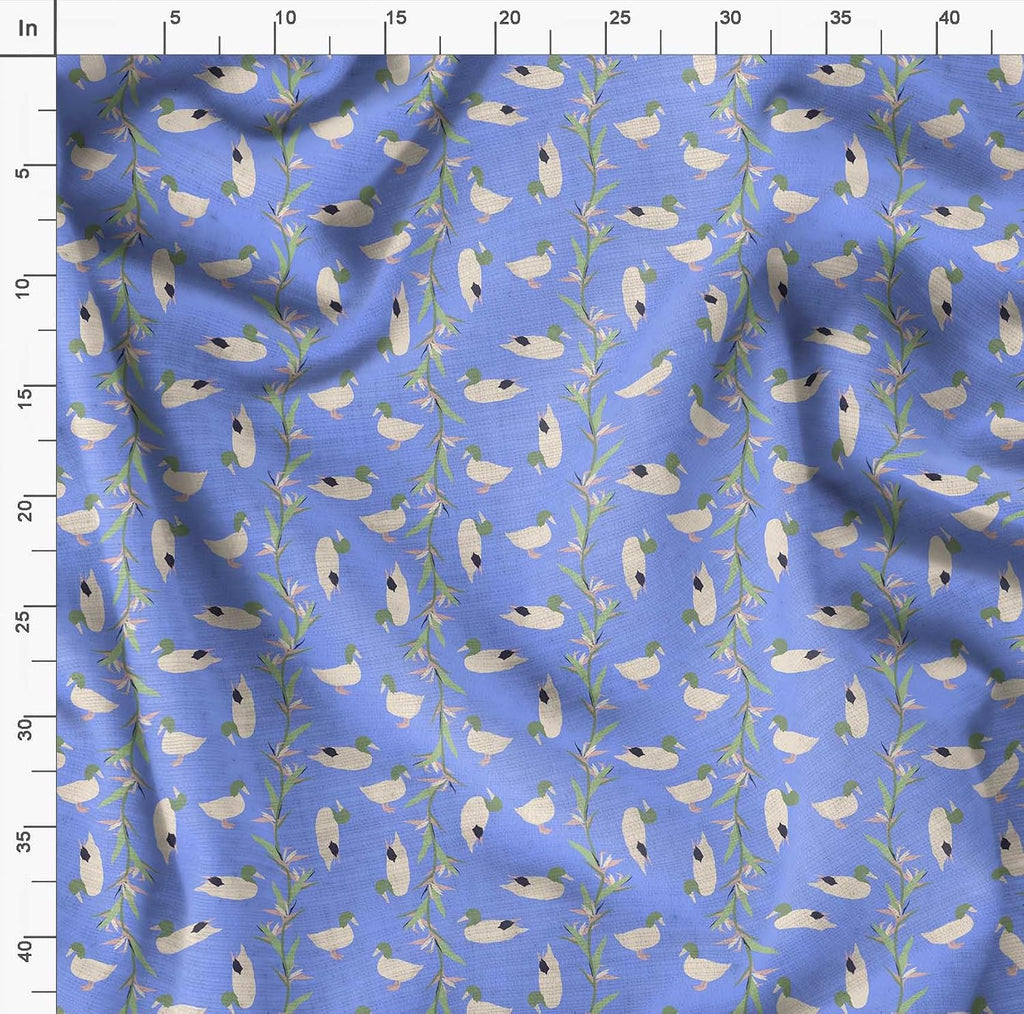 Soimoi Cotton Canvas Blue Fabric - by The Yard - 56 Inch Wide - Leaves