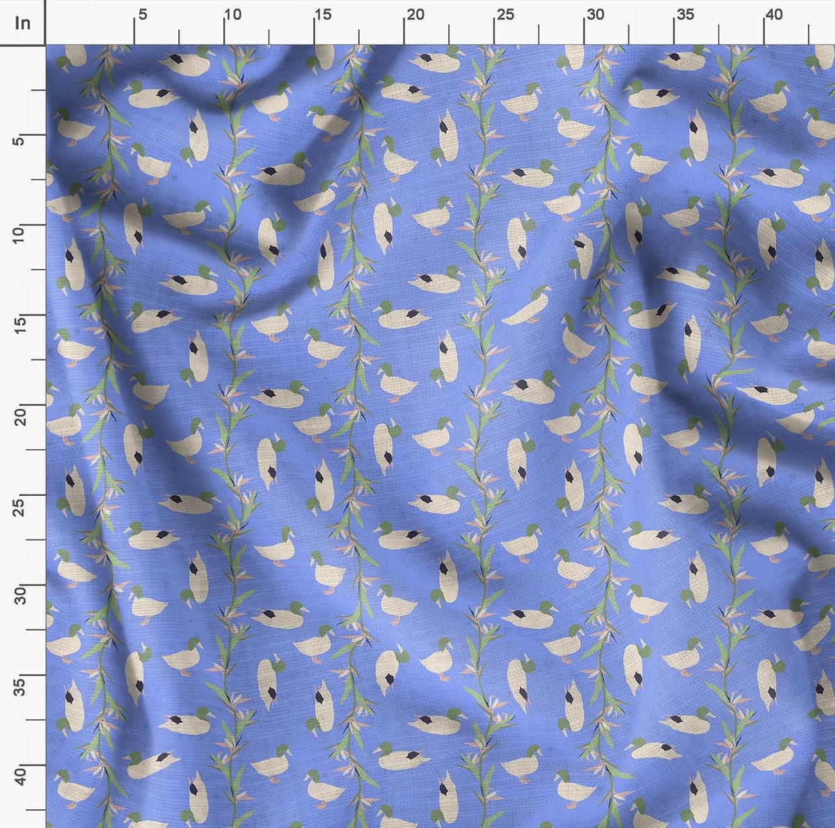Soimoi Cotton Canvas Blue Fabric - by The Yard - 56 Inch Wide - Leaves