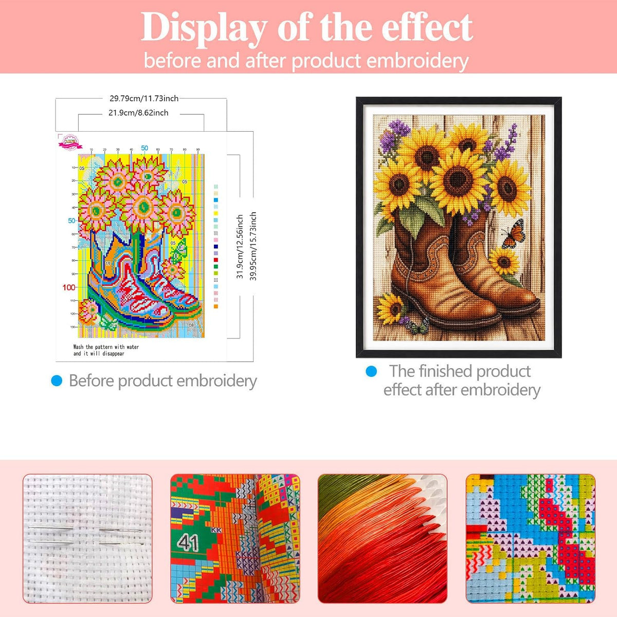 Zhenqing Sunflower Cowboy Boots Stamped Cross Stitch Kit for