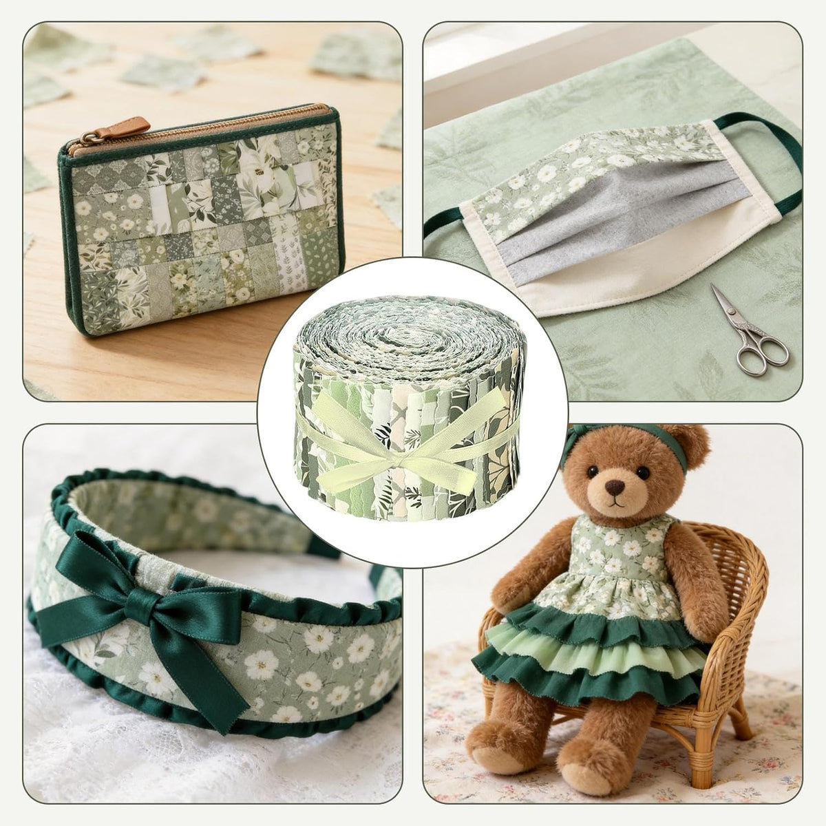 40 Pcs Jelly Roll Fabric Strips for Quilting, Crafting, Sewing, Sage