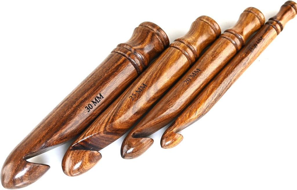 Wooden Jumbo Crochet Hook Set (15mm, 20mm, 25mm, 30mm) – Ergonomic