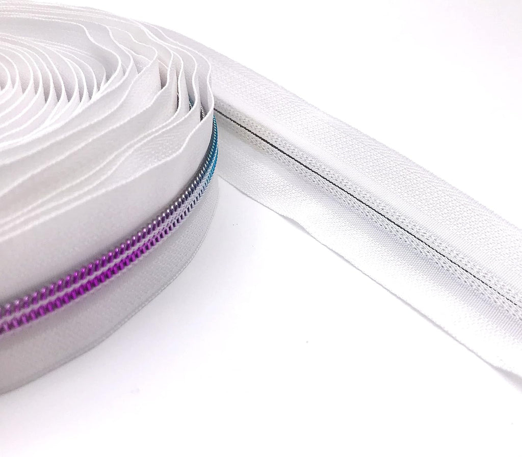 Hywei #5 Nylon Zipper Tape White 10 Yards Rainbow Teeth & 15pcs Zipper