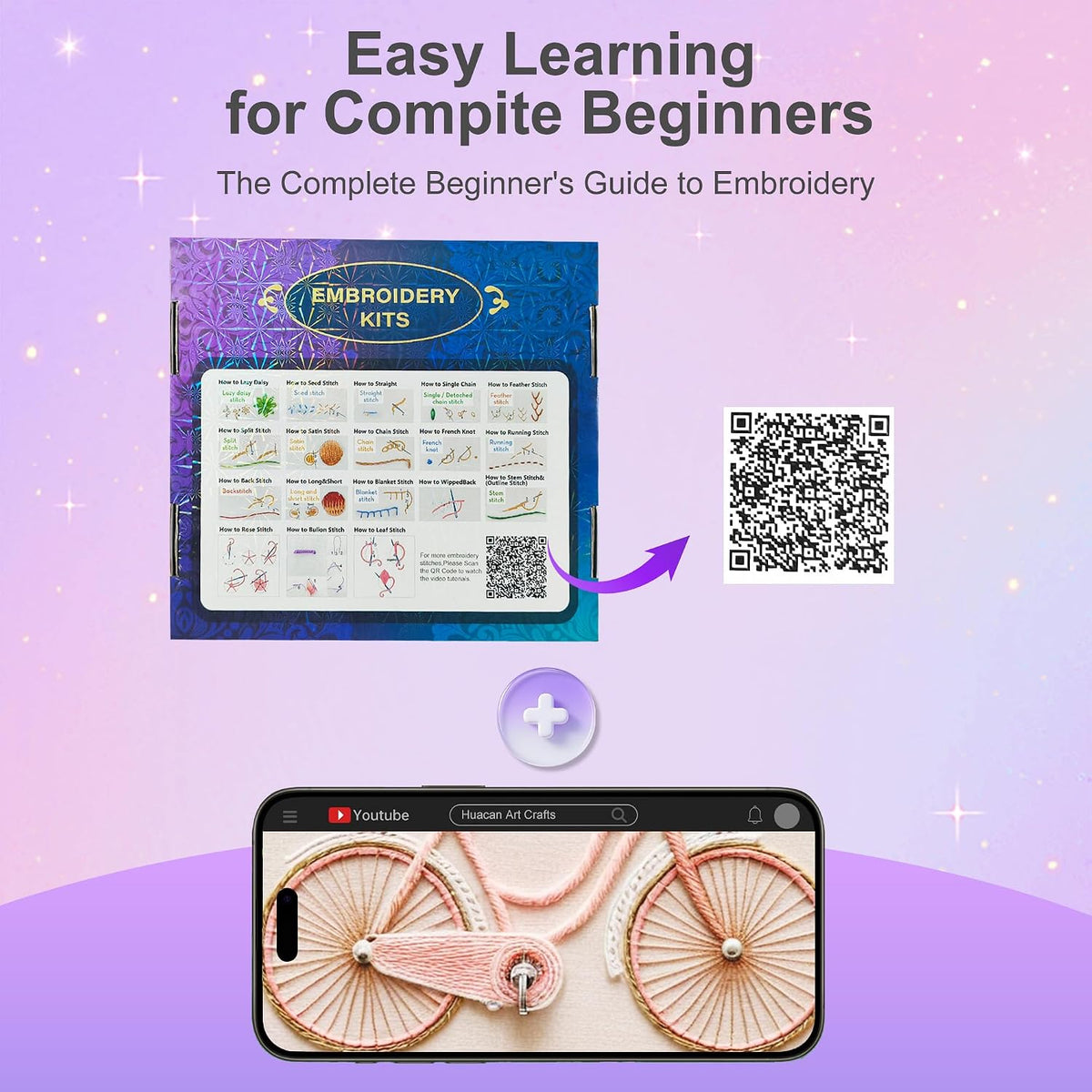 Huacan Embroidery Kit for Beginners with Tutorial Video & Gift Box