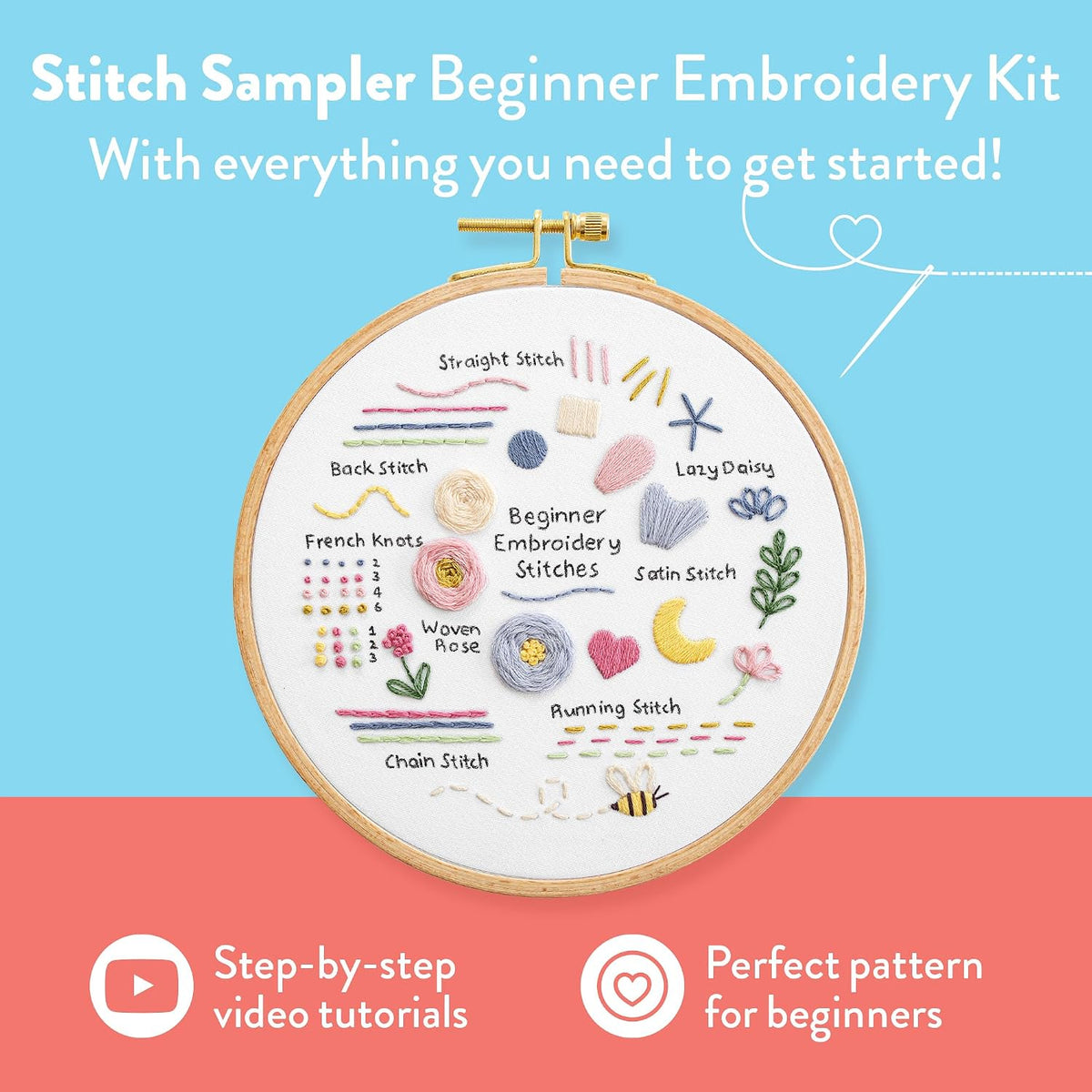 Clever Poppy Stitch Sampler Embroidery Kit for Beginners with Video