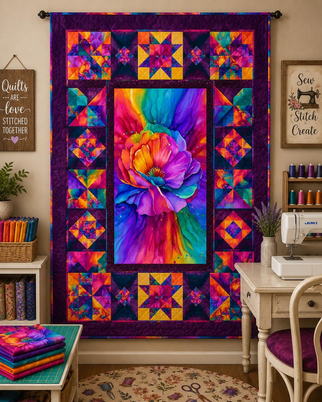 Timeless Treasures Petal Power Rainbow Floral Cotton Fabric Panel