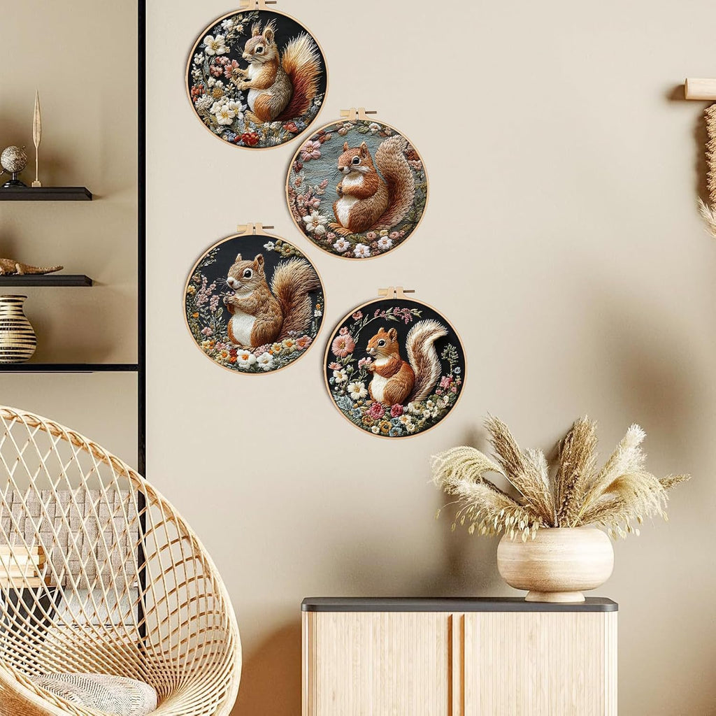 FONNUY Funny Squirrel Floral Embroidery Kit, Cross Stitch Kits for