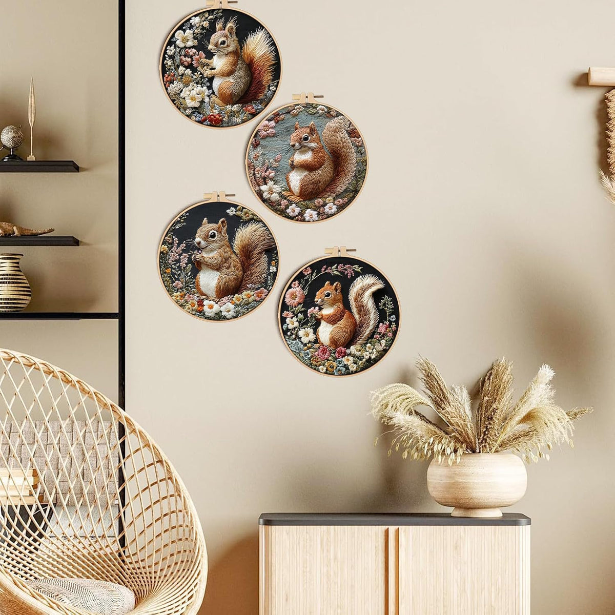FONNUY Funny Squirrel Floral Embroidery Kit, Cross Stitch Kits for