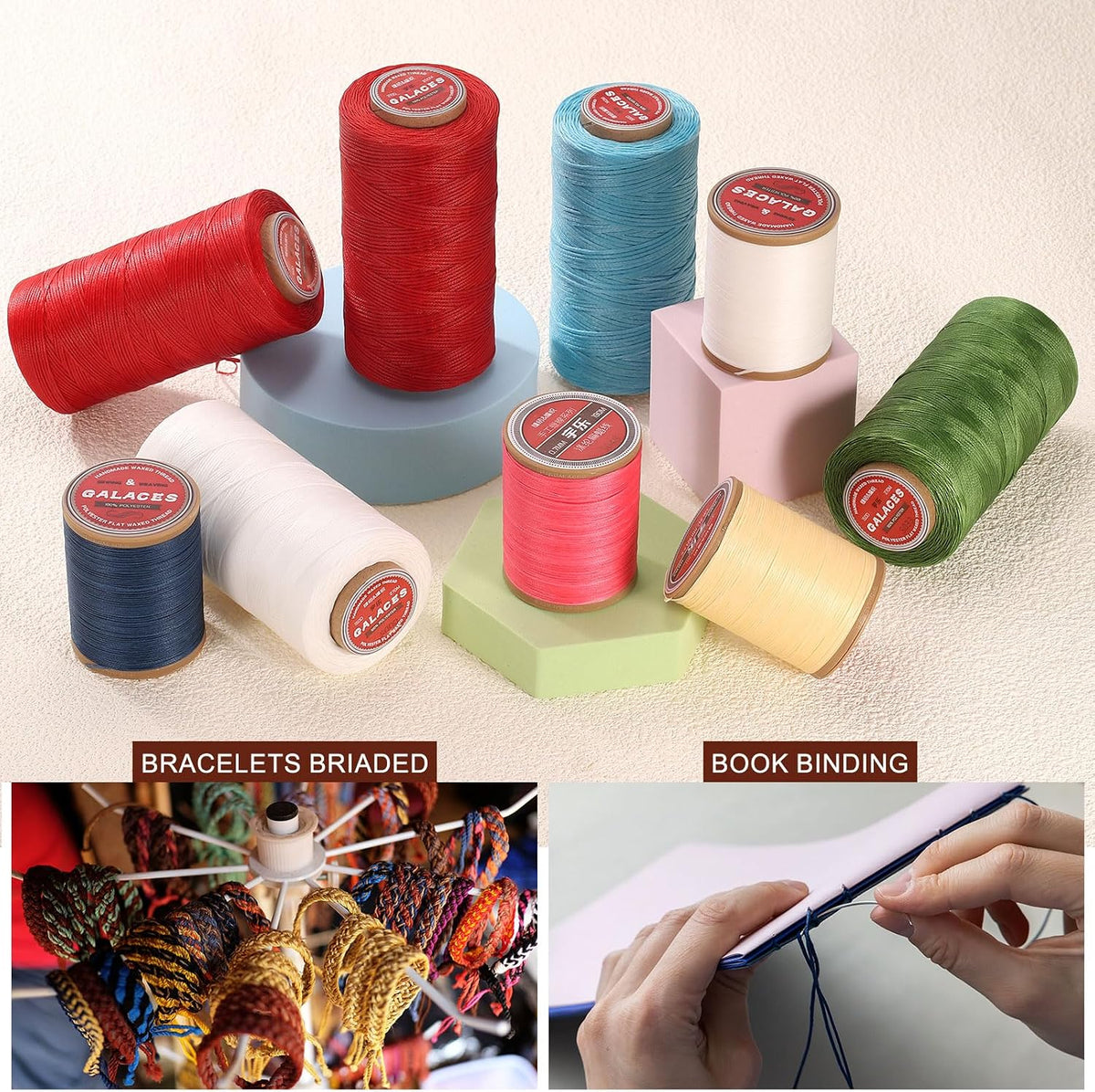 uxcell Flat Leather Sewing Waxed Thread 270m/295Yards 150D Light