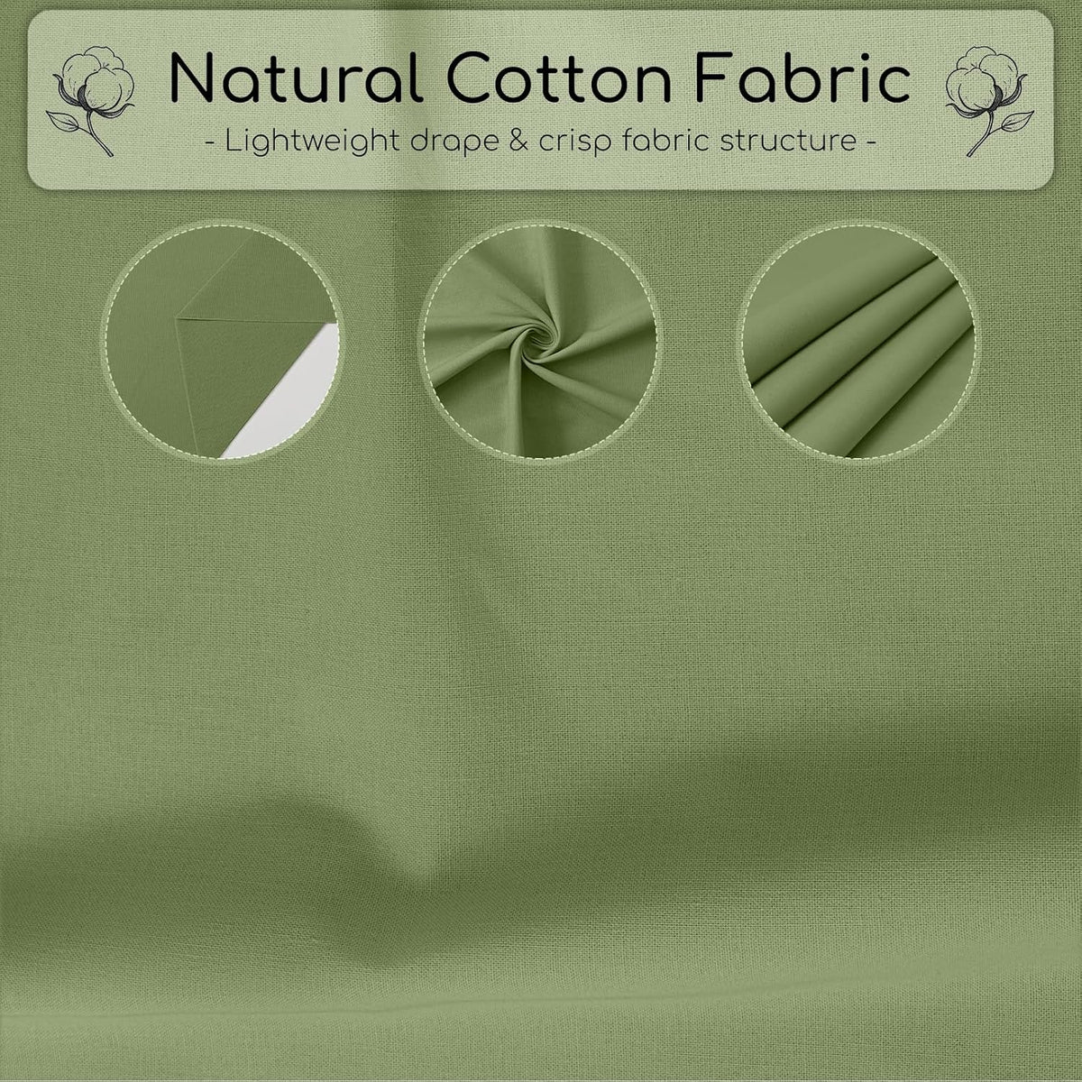 100% Natural Cotton Fabric by The Yard, 59 Inch Wide Medium Weight