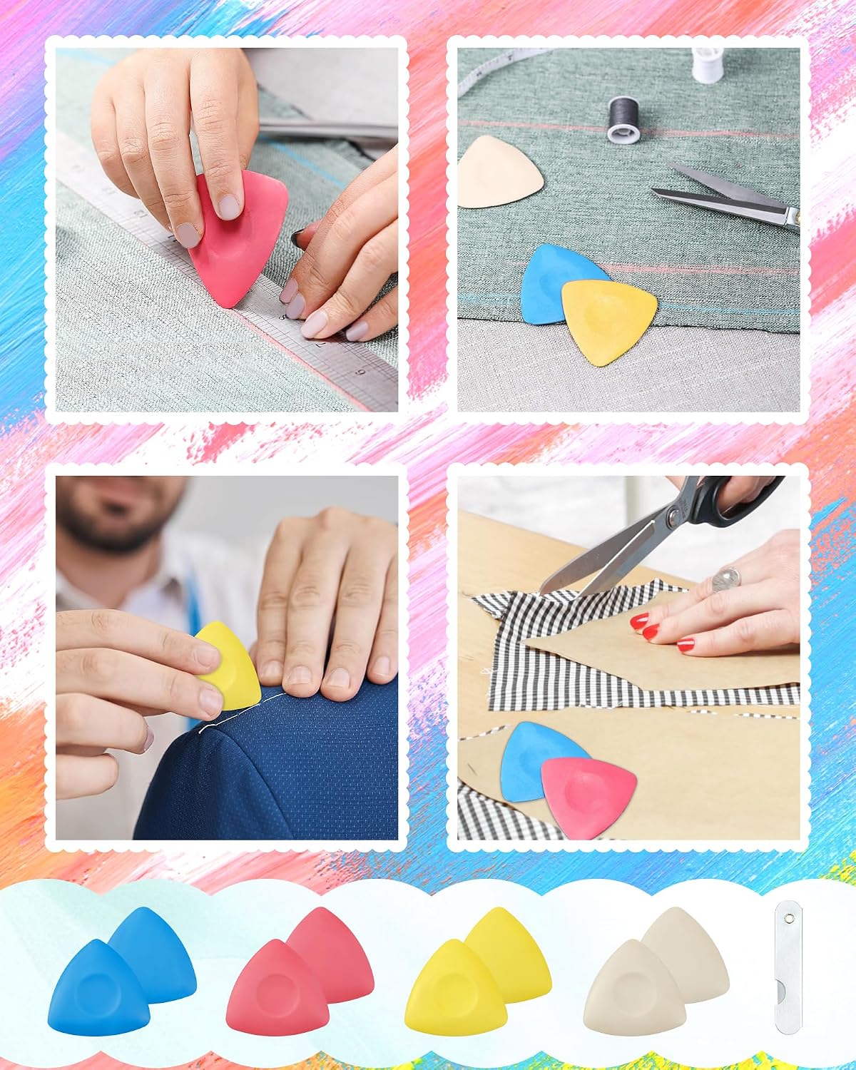 FIVEIZERO 4Pcs Tailors Chalk,Triangle Sewing Chalk for Fabric,Washable