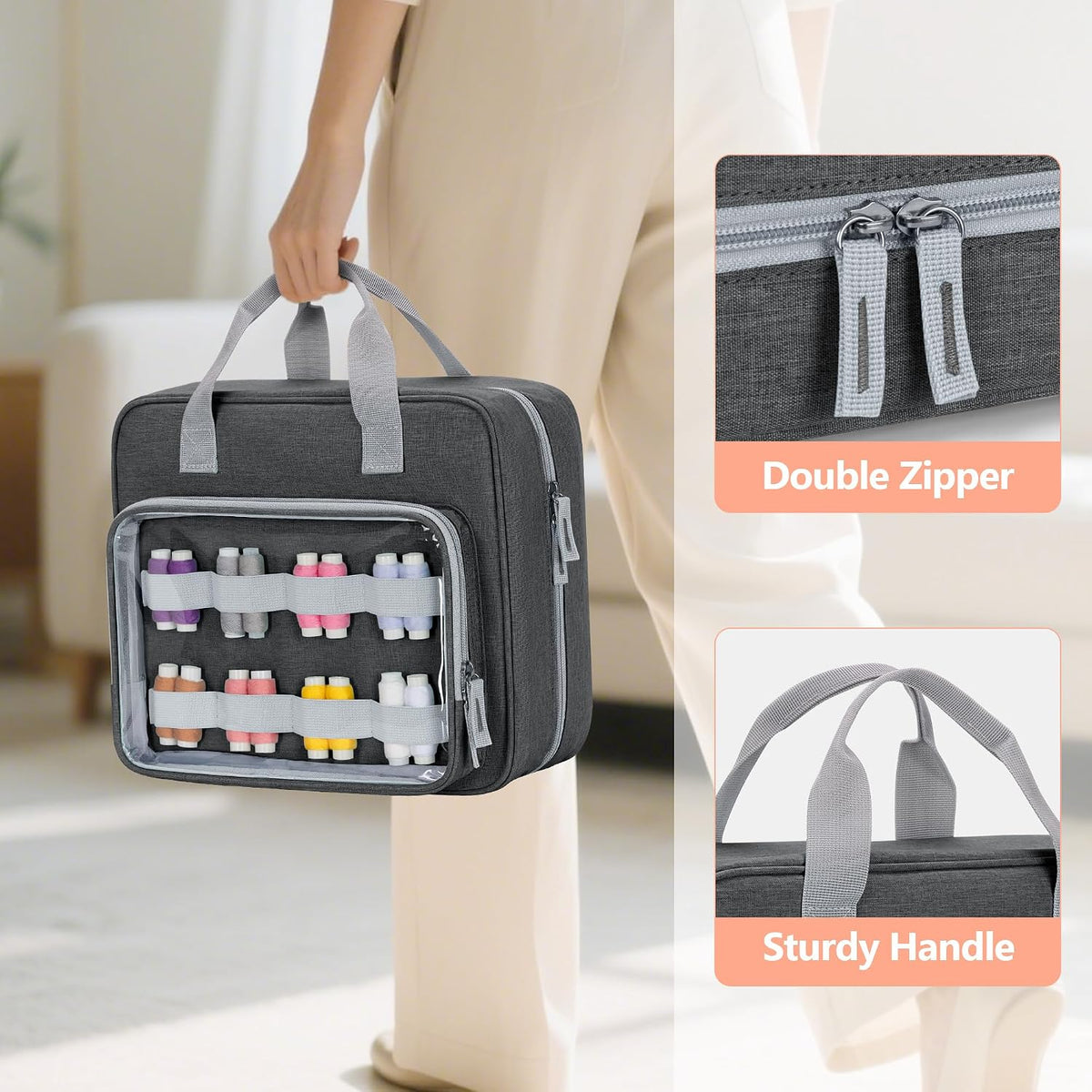 LUXJA Sewing Storage Organizer with Folio Open Design, Gray