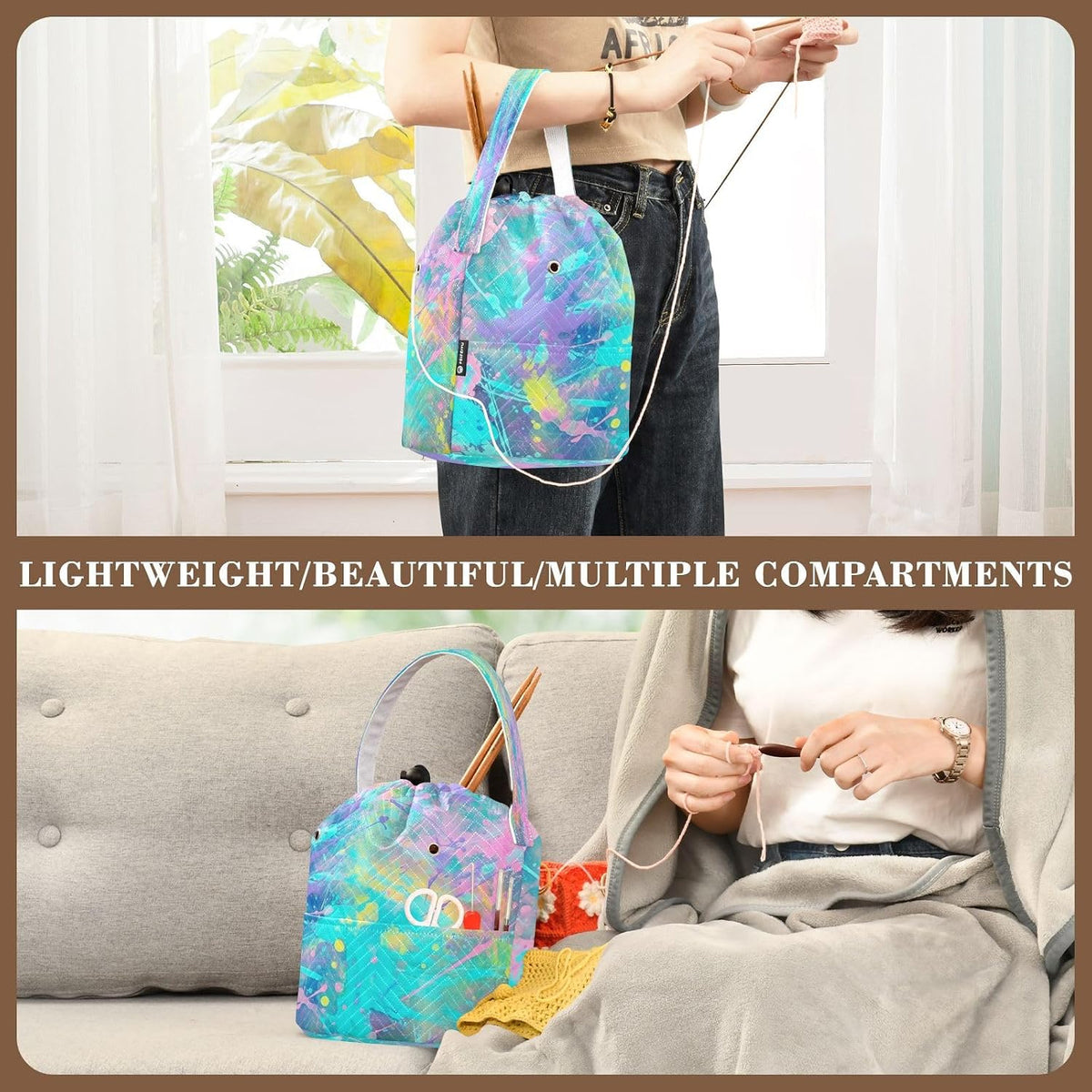 YETTASBIN Paint Splash Yarn Storage Bag, Large Crochet Knitting Bag