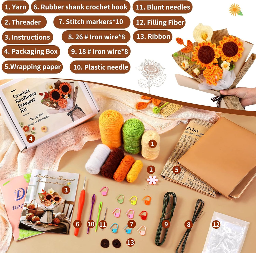 Kogyxe Crochet Kit for Beginners Sunflower Crochet Flowers for Adults