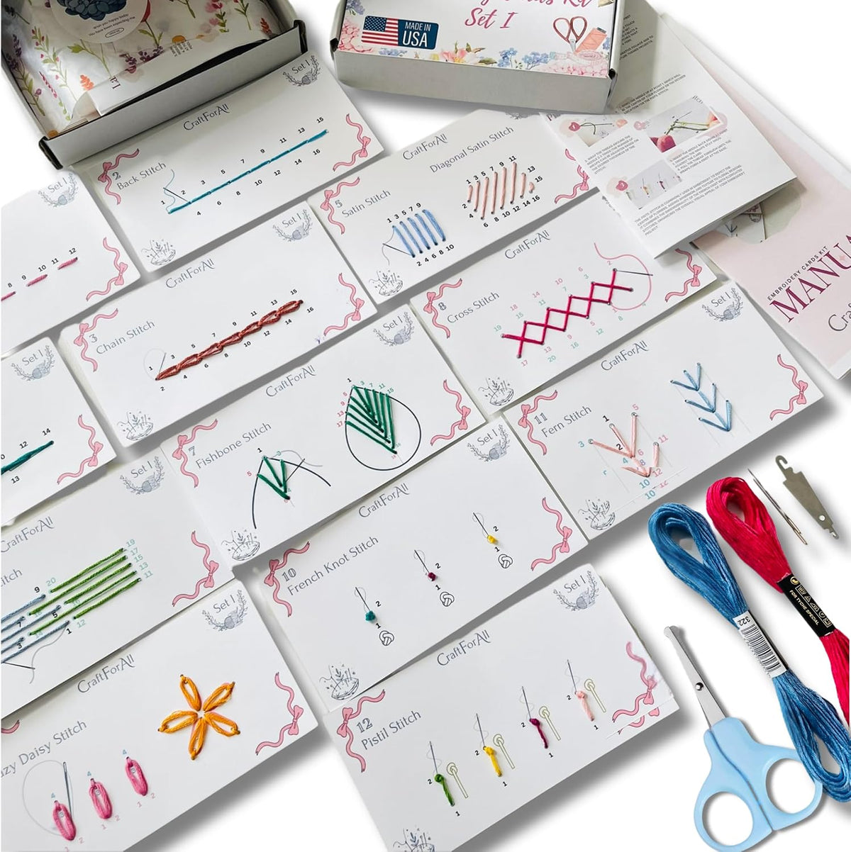 Perforated Embroidery Stitch Cards Starter DIY Kit, Beginner Colored