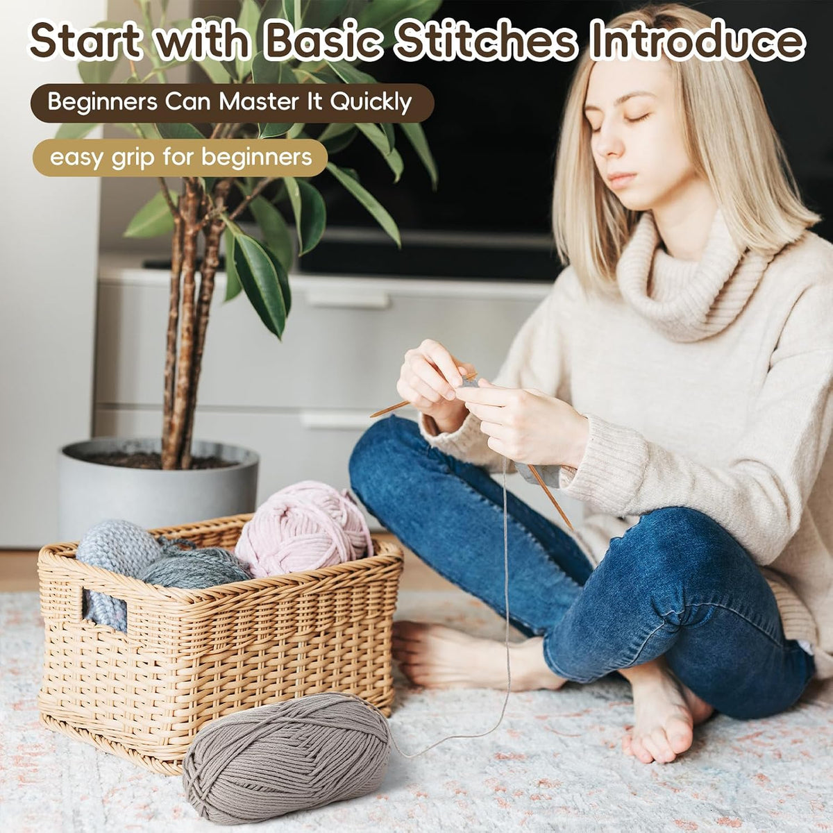 GliCraft Hat Knitting Kit for Beginners with Yarn Needles Pom,Warm
