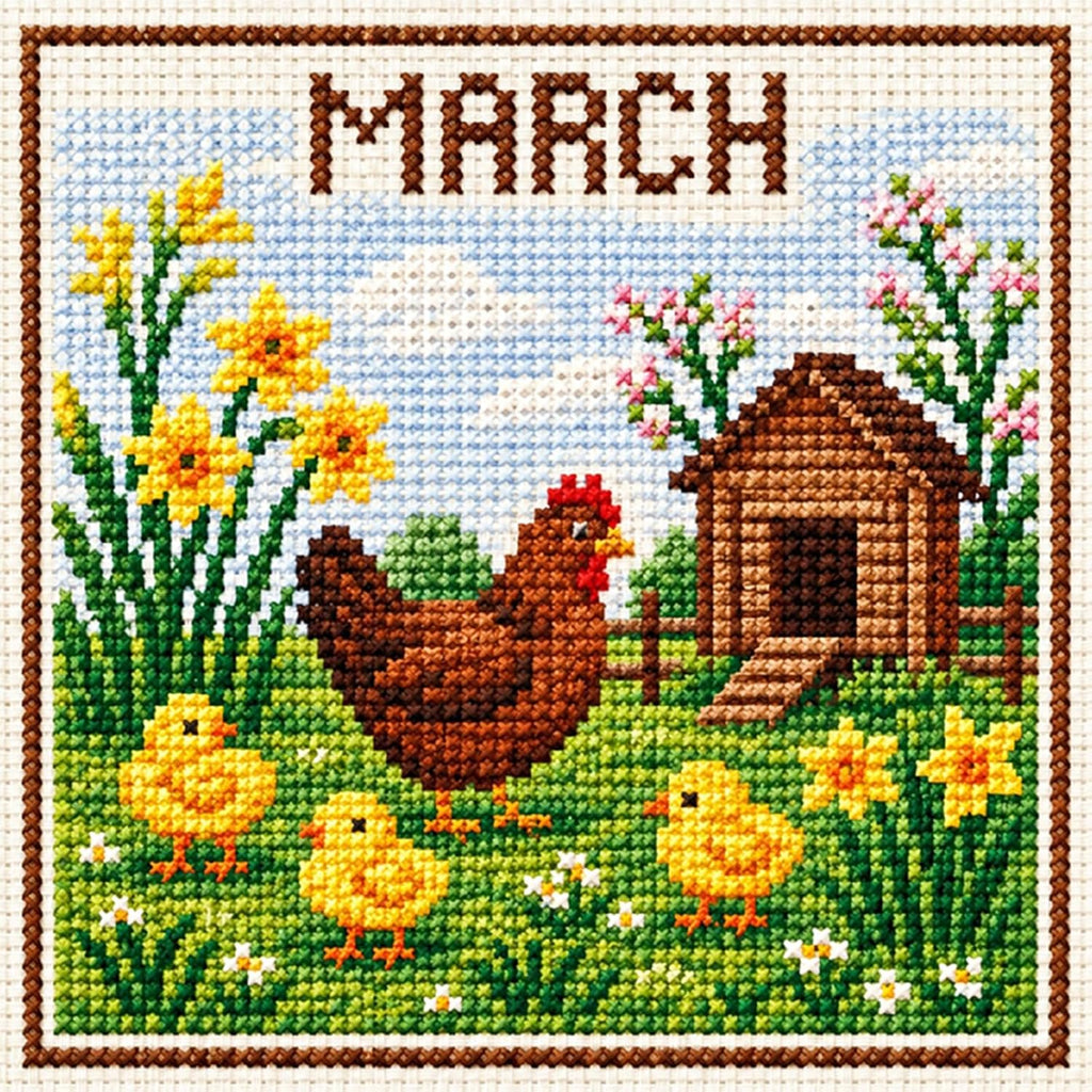 Stamped Cross Stitch Kit for Adults Chicks 14CT 40x40cm