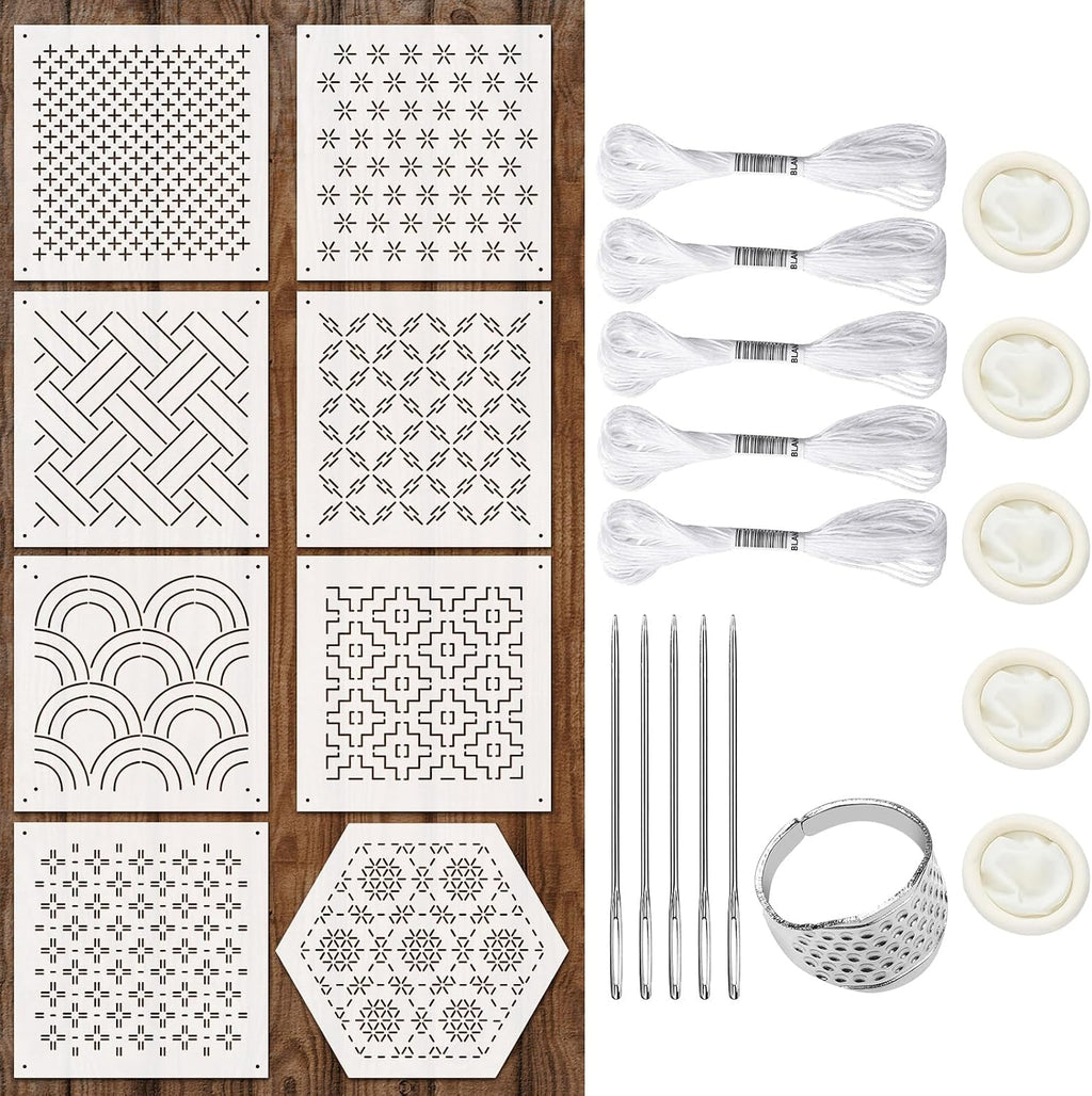 Yousoontic 24 Sashiko Stencil Kit, 4.7" Plastic Templates, Classic
