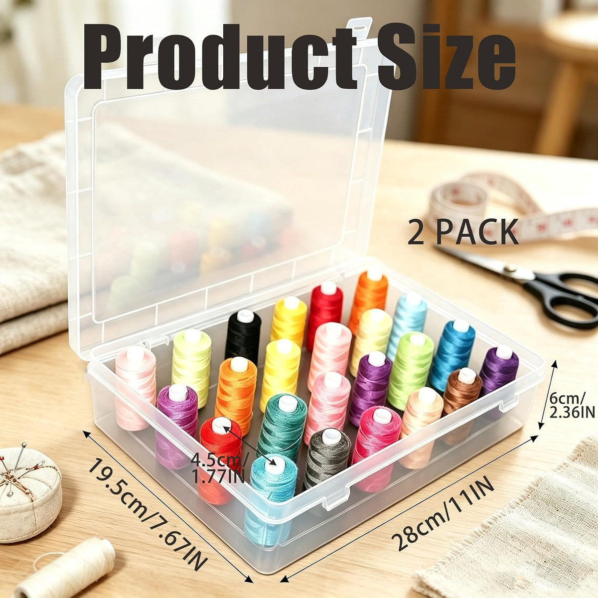 2 Pack Clear 24 Spools Thread Organizer Box, Transparent Sewing
