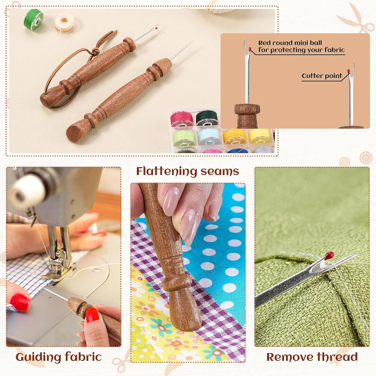 AceOrbit 5 Pcs Wooden Clapper Sewing Quilting Tool Set, Complete Set
