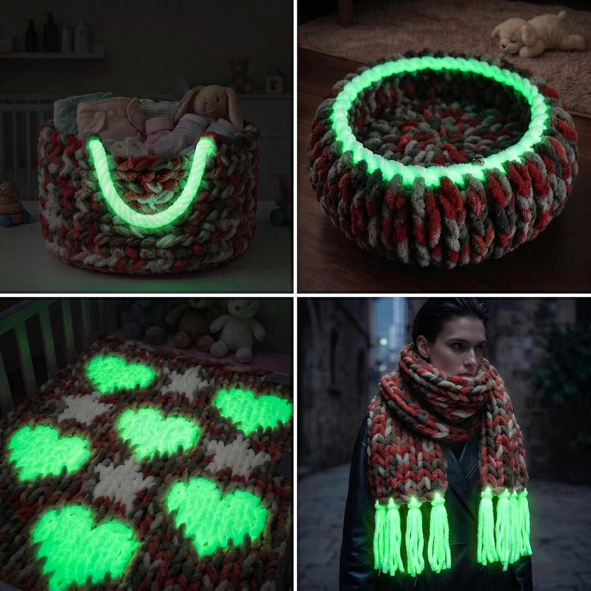 Chunky Yarn for Hand Knitting, 8 Skeins, Tie Dye Glow in the Dark