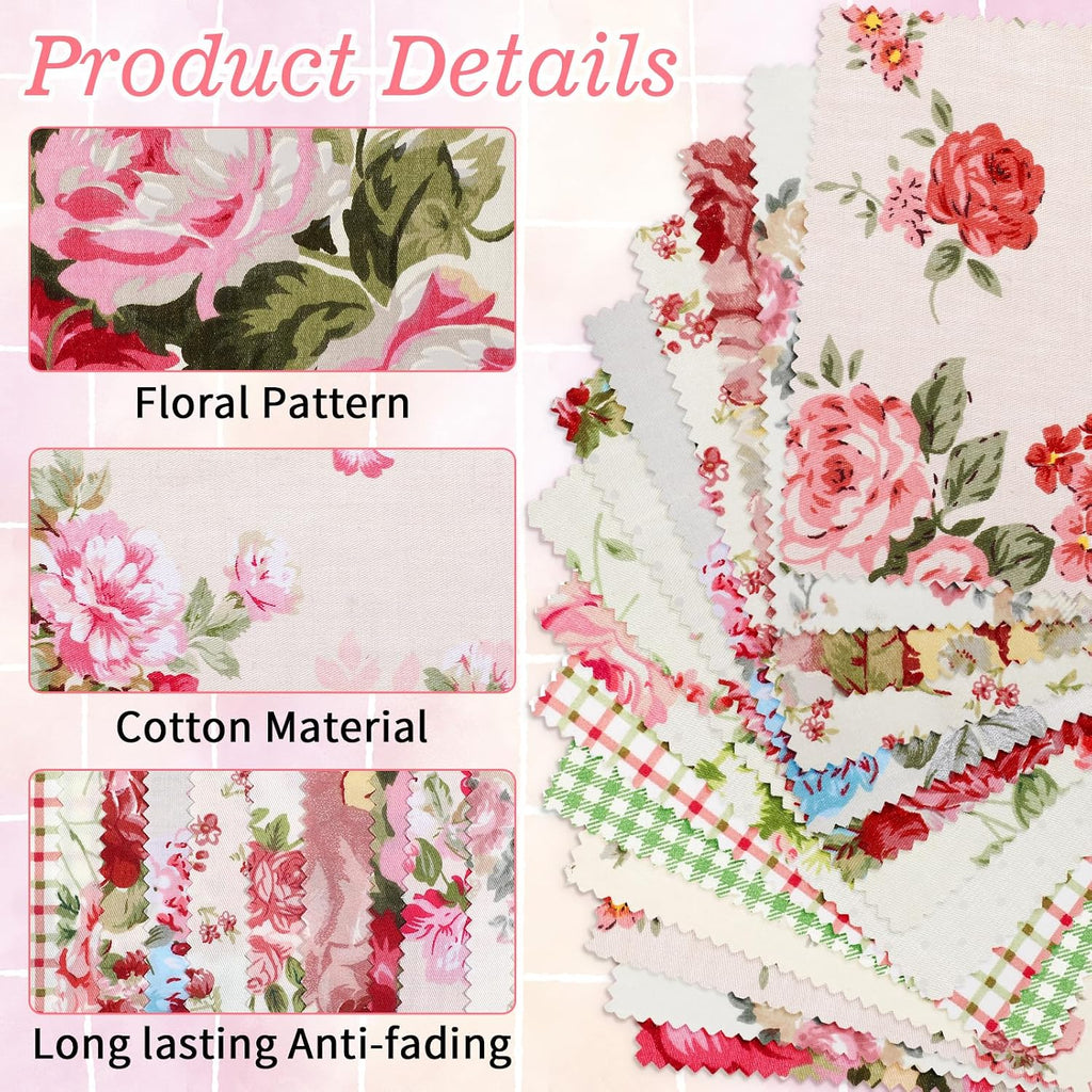 42Pcs Pink Charm Packs for Quilting, 100% Cotton Fabric Squares 5 x