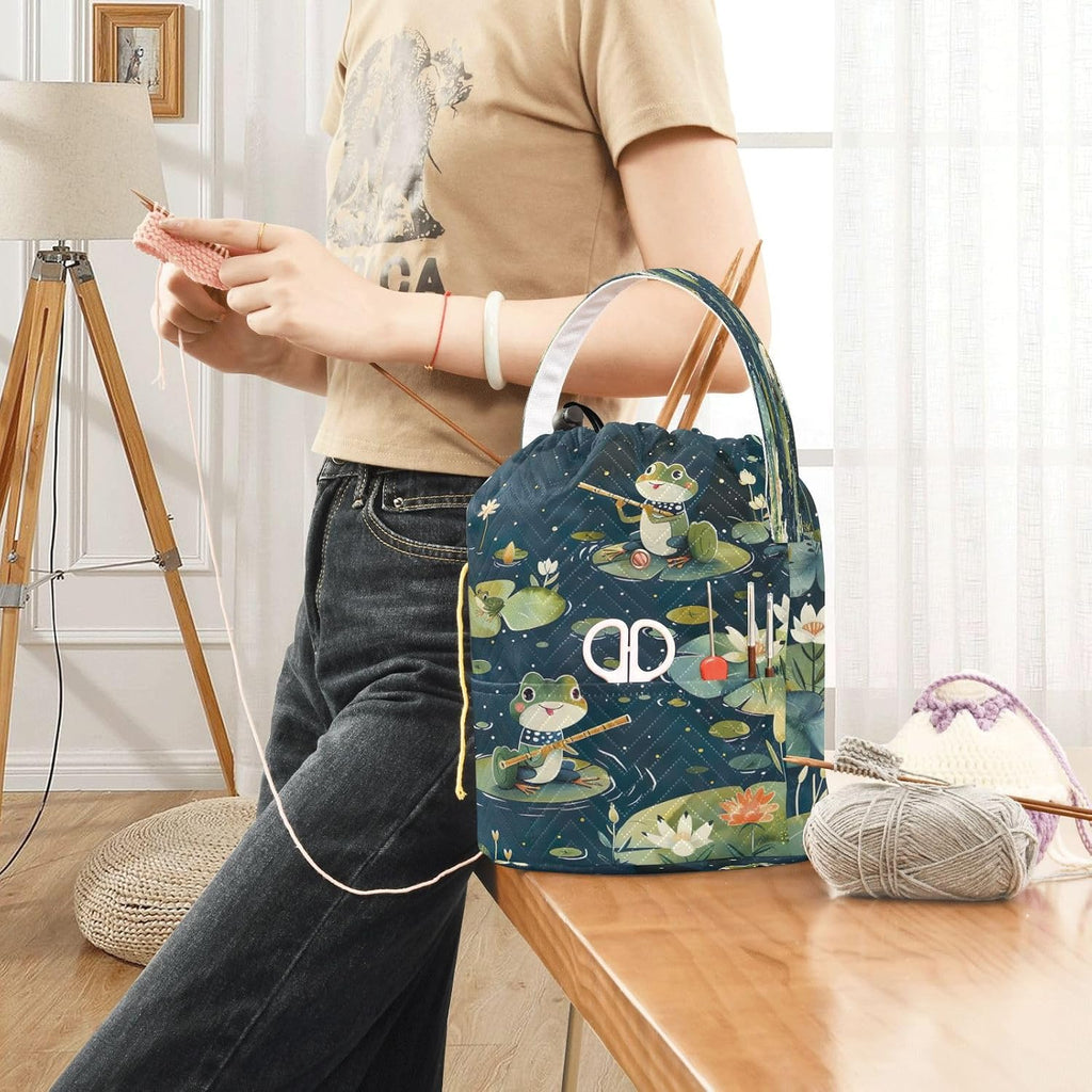 YETTASBIN Frog Lotus Yarn Storage Bag, Large Crochet Knitting Bag
