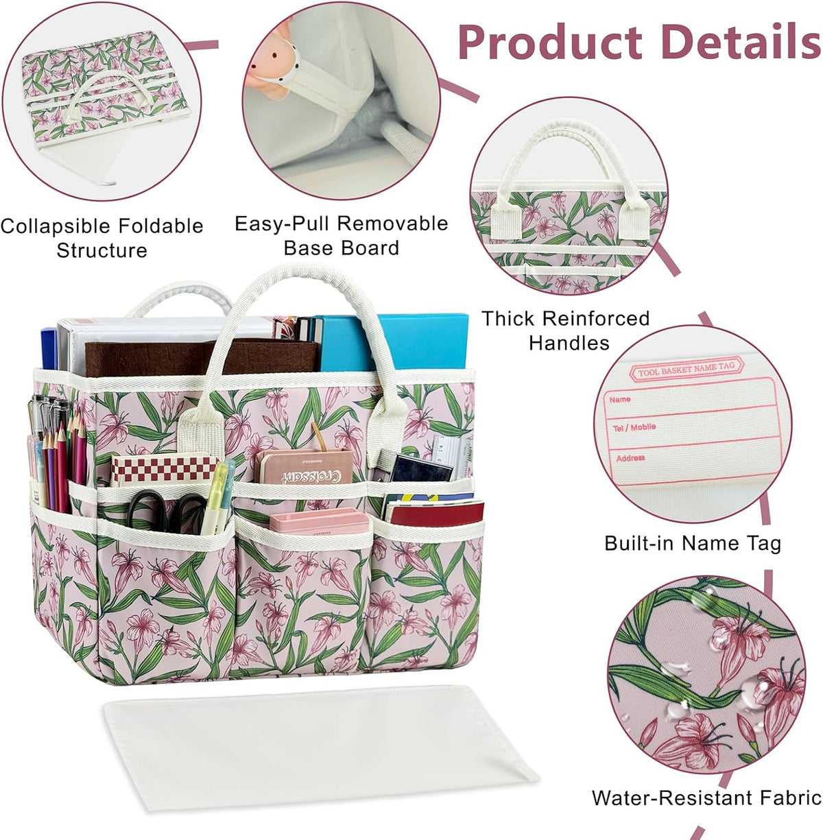 Craft Organizer Tote Bag, Large Art Storage Caddy with Multiple