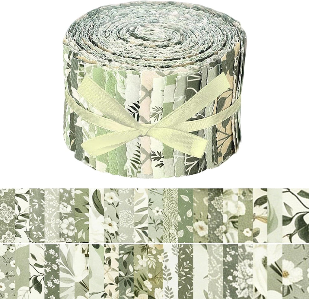 40 Pcs Jelly Roll Fabric Strips for Quilting, Crafting, Sewing, Sage