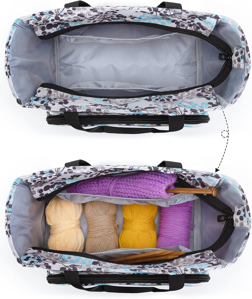 CURMIO Knitting Tote, Yarn Storage Bag with Multiple Pockets