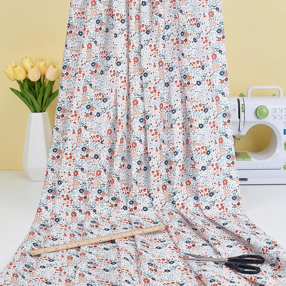 MAYJOYDIY 1.1 Yard Flower Print Cotton Fabrics for Sewing 59 Inch