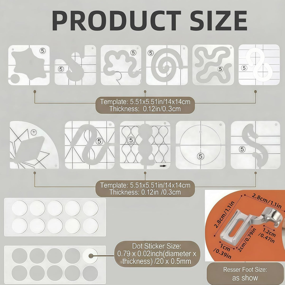 14PCS Free Motion Quilting Kit - 11PCS 3mm Templates, High Shank