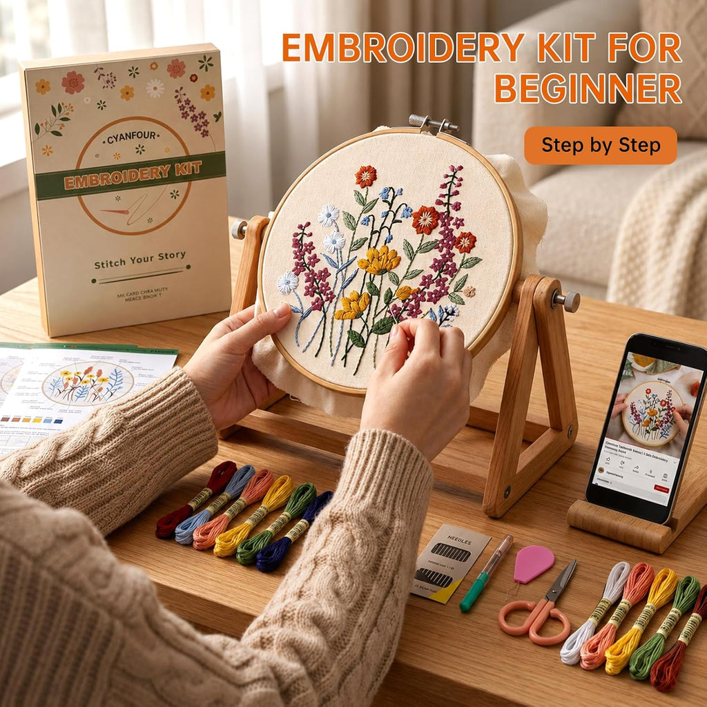 CYANFOUR 5 Pack Beginner Embroidery Kit for Adults with Video &