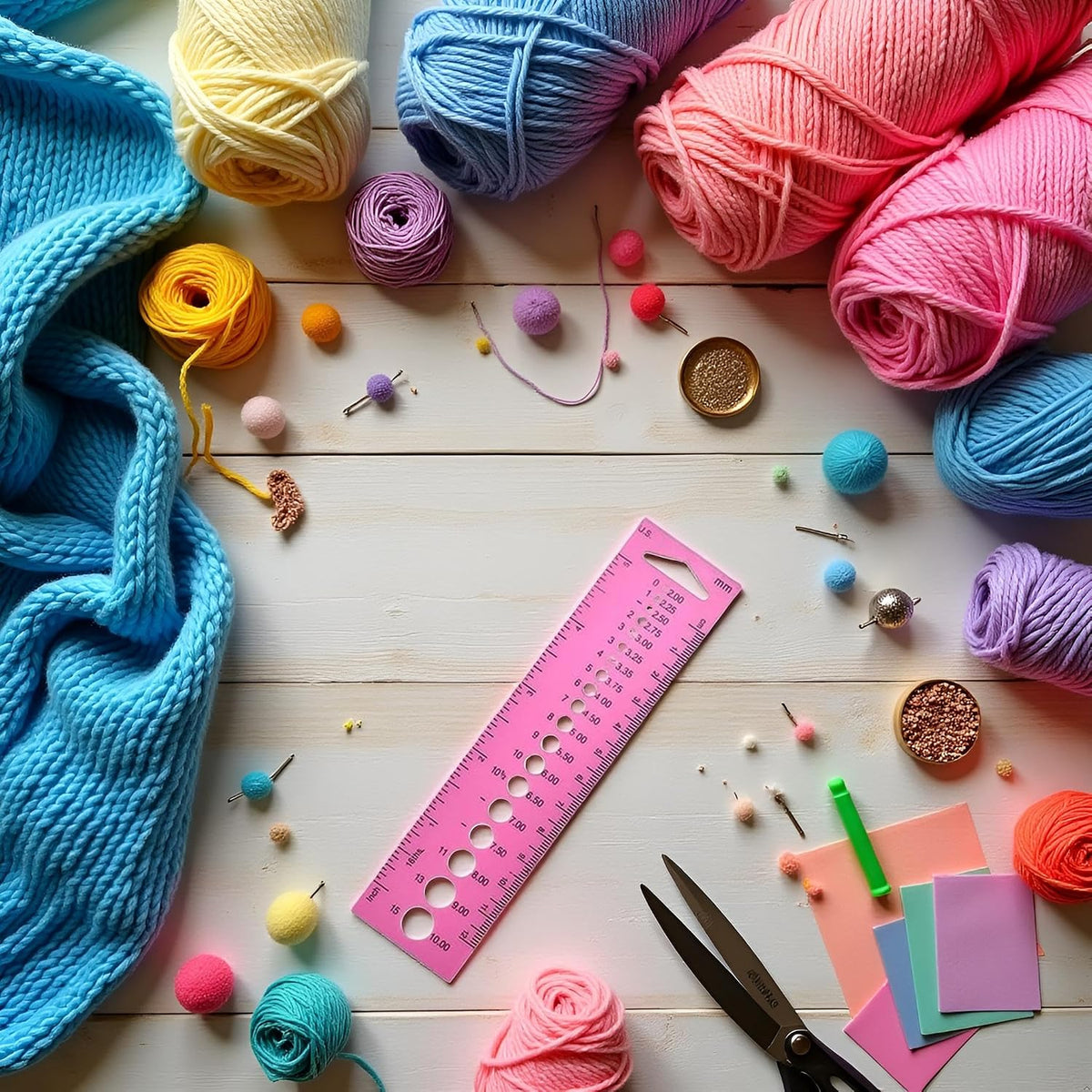 Pink Measure Ruler, Plastic Inch All in One Crochet Hook Craft for