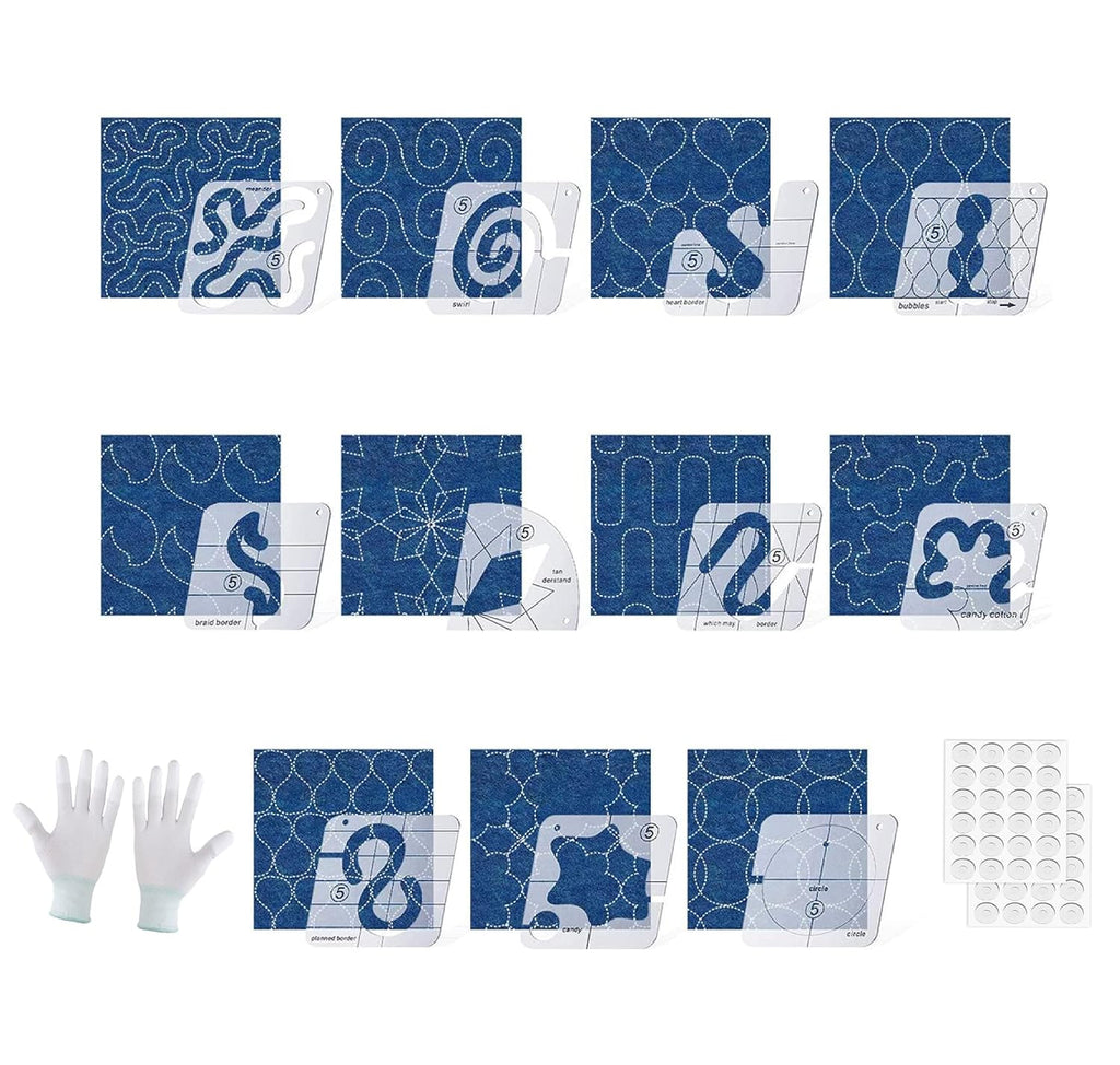 15 PCS Free Motion Quilting Template Set Includes 11 Quilting