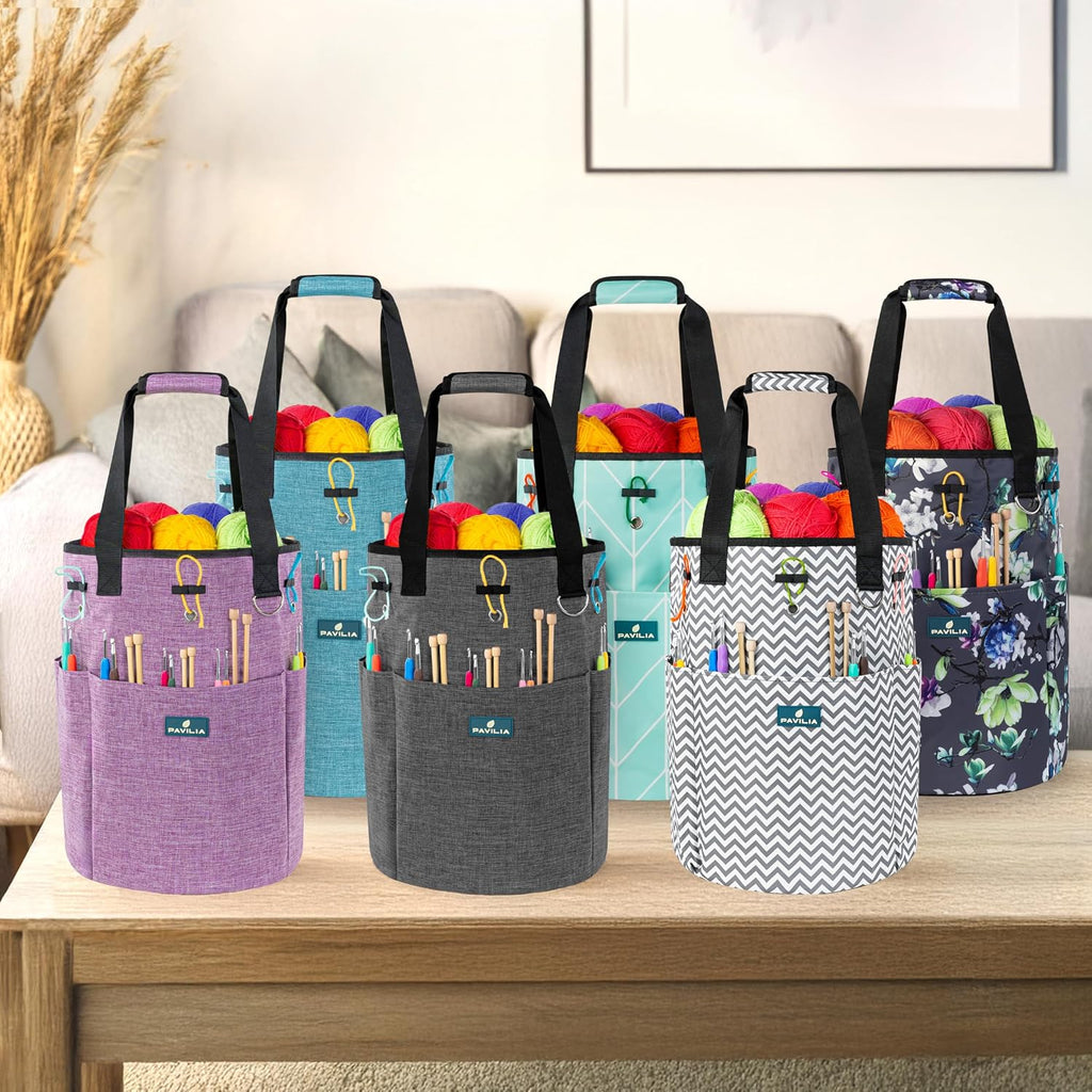 PAVILIA Crochet Bag Knitting Bag Organizer, Yarn Bag Storage Tote for