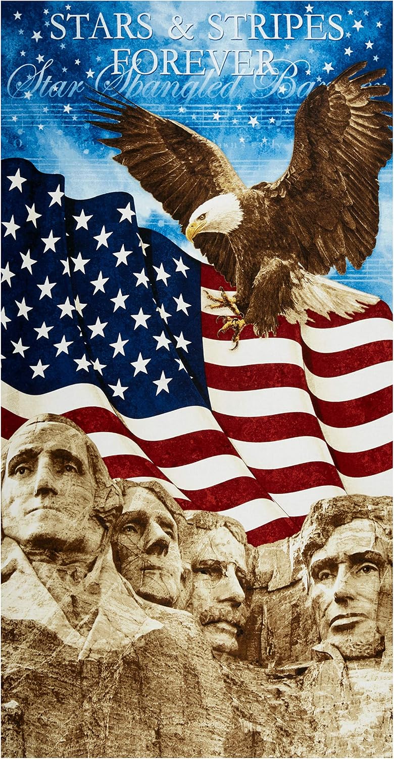 Northcott Stars and Stripes Mt Rushmore 23'' Panel Fabric, Blue