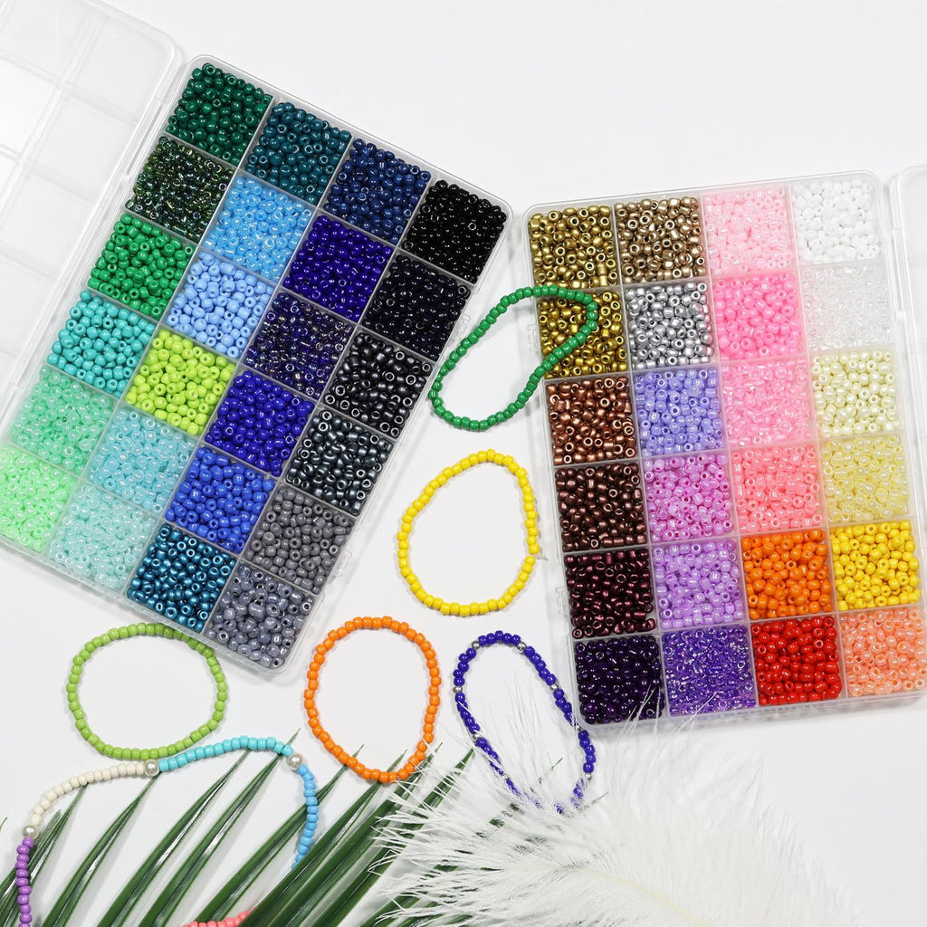 7200+pcs Size 4mm Glass Seed Beads for Making Jewelry, 48 Colors