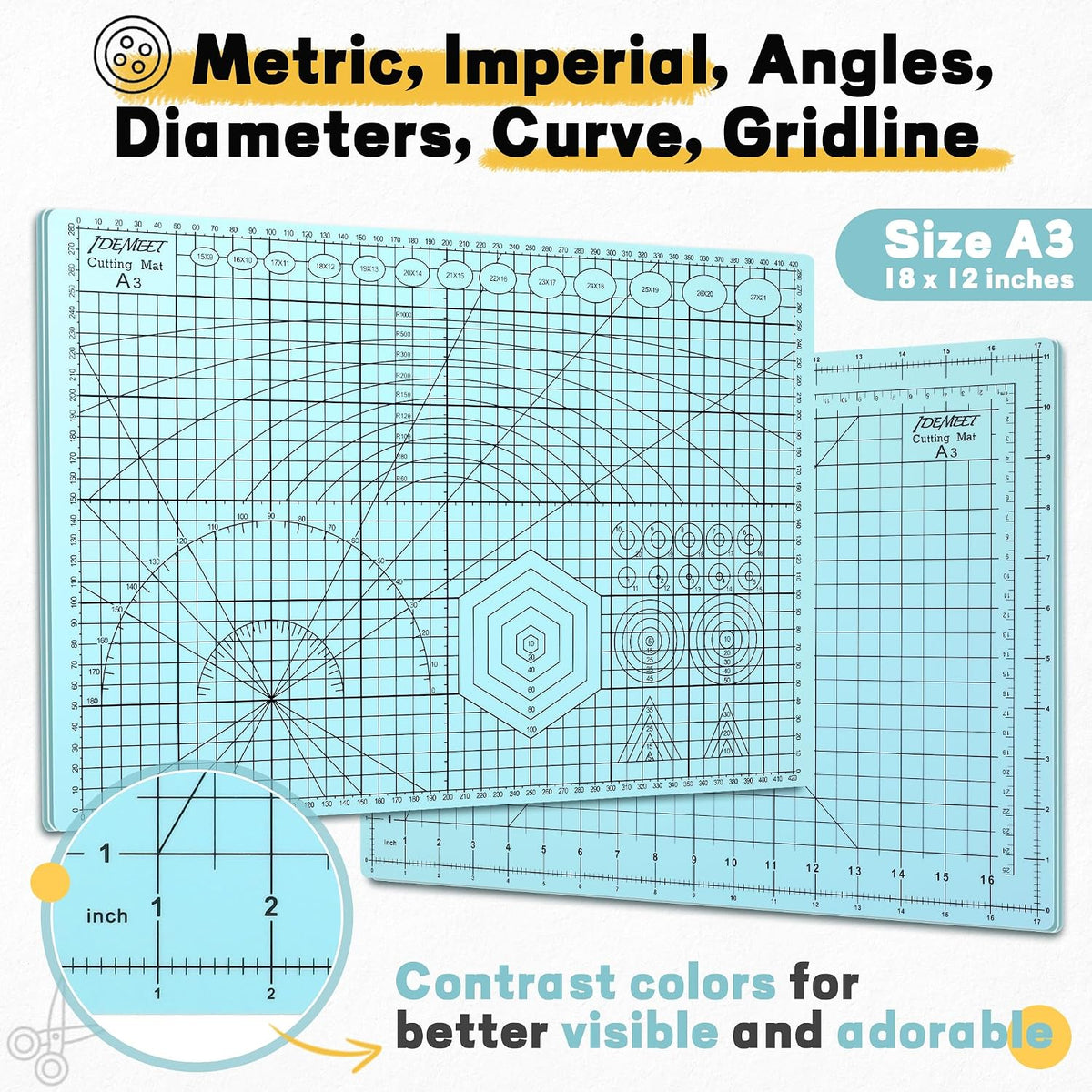 Self Healing Cutting Mat 18" x 12", A3 Double-Sided for Sewing &