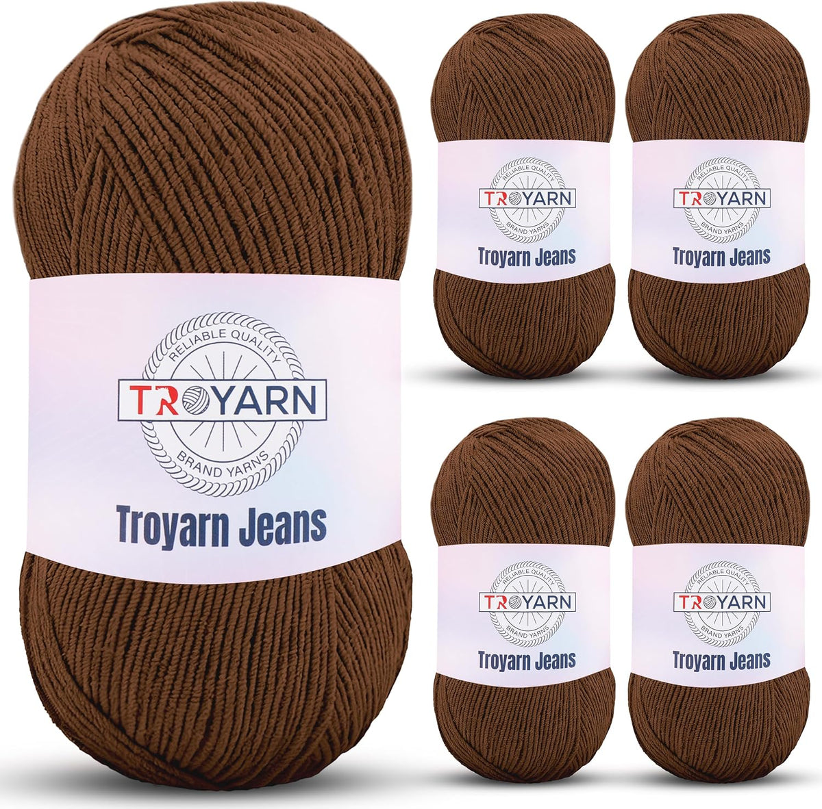 60% Cotton 40% Acrylic Crochet Yarn - 5 Skien Bulk - Brown, Soft