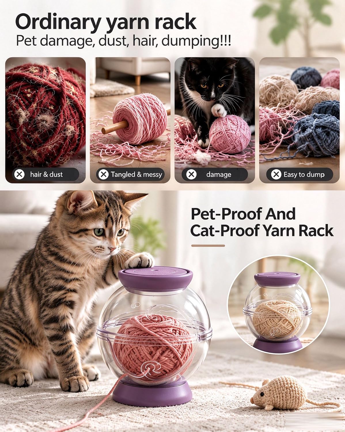 Portable Yarn Holder, Travel Yarn Holder(2 in 1 Yarn Bowl)